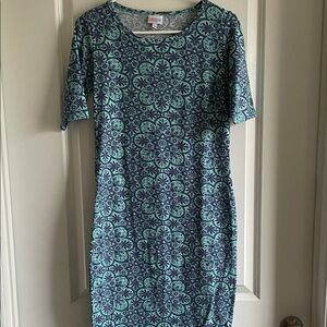 2for$20 LuLaRoe Julia Dress Aqua, navy and pink Mandala pattern
